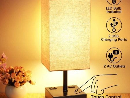 Touch Control Table Lamp, USB Table Lamp, 3 Way Dimmable Bedside Lamp with 2 Fast USB Charging Ports and 2 AC Outlets, Modern Desk Lamp Nightstand Lamp for Bedroom Living Room, LED Bulb Included,Black Online Sale