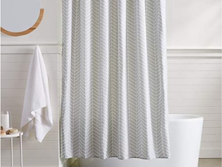 AmazonBasics Grey Herringbone Shower Curtain - 72 Inch For Sale