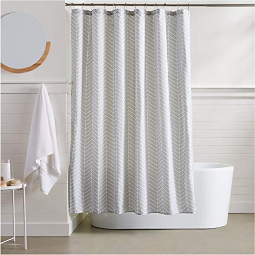 AmazonBasics Grey Herringbone Shower Curtain - 72 Inch For Sale