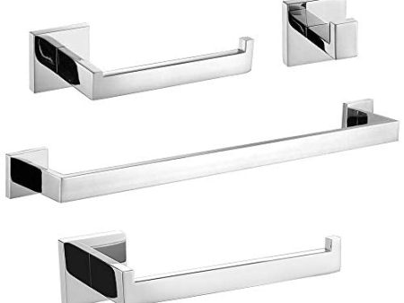 Turs 4-Piece Square Bathroom Hardware Accessory Set Towel Bar Hand Towel Holder Toilet Paper Holder Towel Robe Hook SUS304 Stainless Steel Wall Mount,Polished on Sale