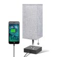 USB Table Desk Lamp, Grey Bedside Nightstand Lamp with USB Charging Port, Solid Wood Unique Lampshade,Convenient Pull Chain for Bedroom Living Room Supply