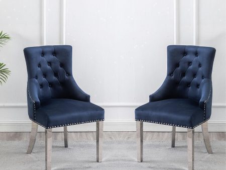 2, 4 or 6 Blue Velvet Fabric Tufted Nailhead Dining Accent Chairs- Model Fancy For Sale