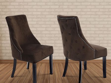 2, 4 or 6 Brown Velvet Fabric Dining Chairs with Tufted Button & Nailhead Details- Model Harold Online Sale