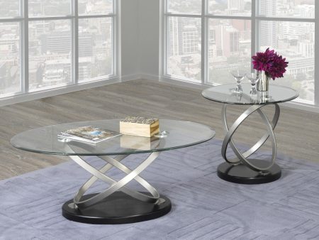 2 PC Black & Silver Glass Coffee Table Set - Model #1292B Online Sale