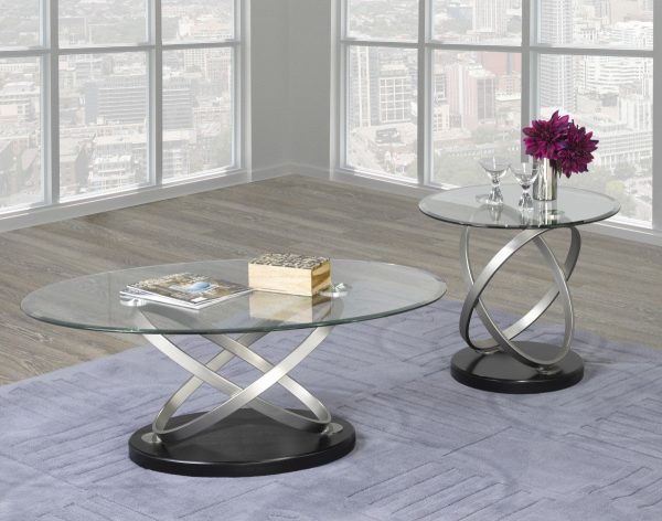 2 PC Black & Silver Glass Coffee Table Set - Model #1292B Online Sale