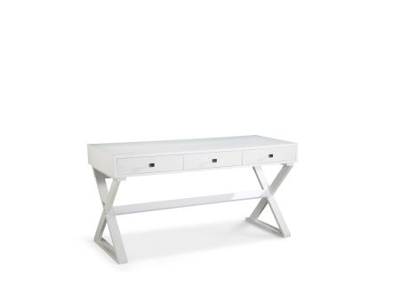 White Wood Desk With 3 Drawers & X Base Design- Model X Fashion