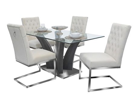 5 PC Glass Dining Table Set With Velvet Tufted Knocker Chairs- Model Thames Hot on Sale