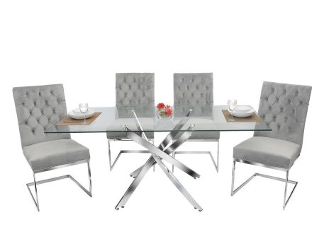 5 PC Glass Dining Table Set With Velvet Tufted Knocker Chairs- Model Harly Online now