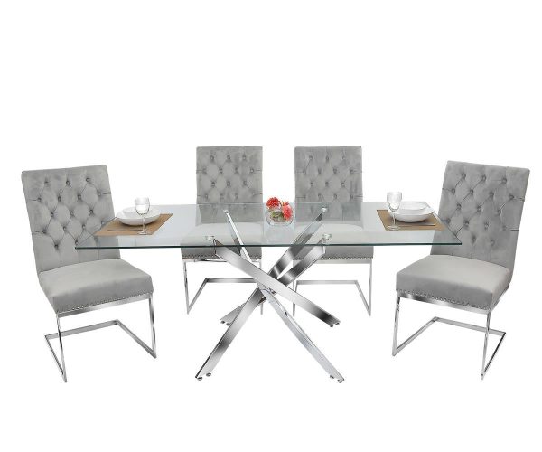 5 PC Glass Dining Table Set With Velvet Tufted Knocker Chairs- Model Harly Online now