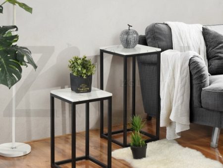 2-Piece White Marble Square End Tables- Model Adri For Discount