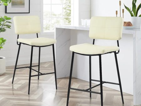 2 Cream Leather Backrest Kitchen Breakfast Barstools with Metal Legs- Model Bouton F Online Sale