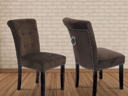 2, 4 or 6 Brown Velvet Dining Chairs with Nail Head Details & Knocker- Model Harold Online