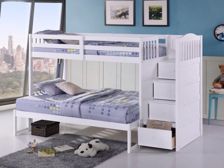 White Wooden Staircase Storage Bunk Bed- Single Over Double- Model #5900 Online Sale