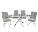 5 PC Glass Dining Table Set With Velvet Tufted Knocker Chairs- Model Harly For Discount