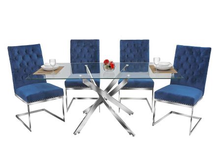 5 PC Glass Dining Table Set With Velvet Tufted Knocker Chairs- Model Harly Hot on Sale