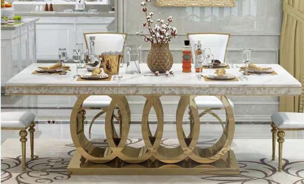 88  Grey, White & Black Marble Dining Table- Model #185 on Sale