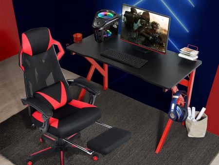 Black & Red Modern Computer Desk- Includes Multiple Features- Scratch Resistant + Waterproof- Model Ally Fashion