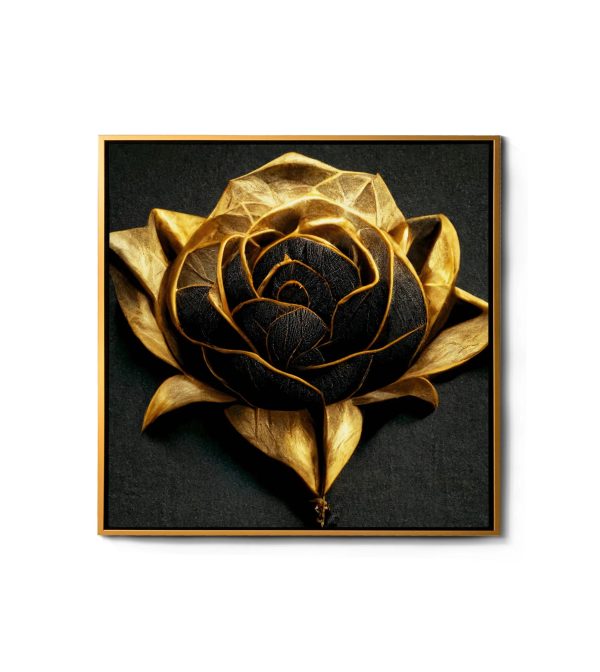 Stunning Gold Shimmering Black Flower Canvas - Frame Optional- Model #4040103 Fashion