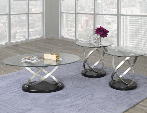 3 PC Black & Silver Glass Coffee Table Set - Model #1298B Online now