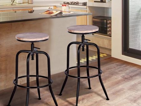 2 Oak Adjustable Swivel Wood & Metal Bar Stools- Model Ana F Discount