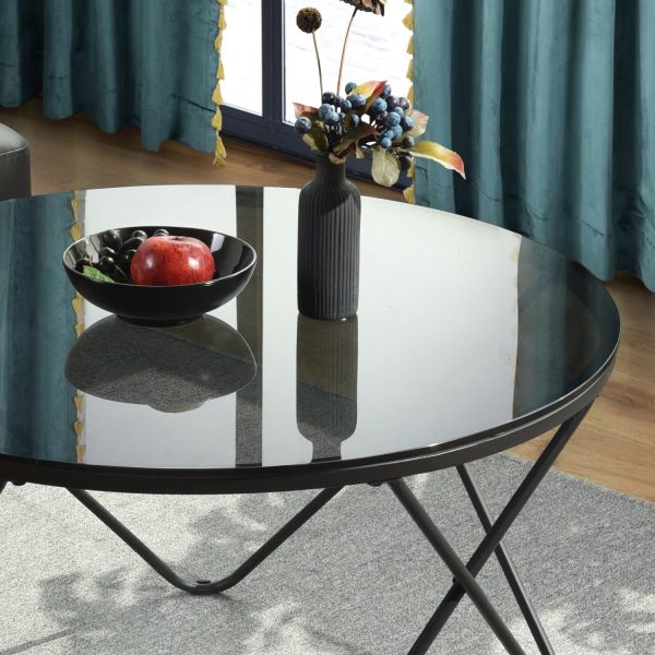 Round Black Glass Coffee Table- Model Canes For Discount