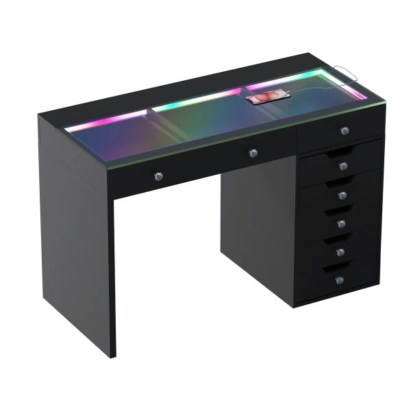 Black LED Vanity Set Pro With 8 Storage Drawers Includes Mirror- Model Diana Fashion