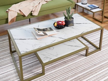 White & Gold Marble Coffee Table- Model Sury For Sale