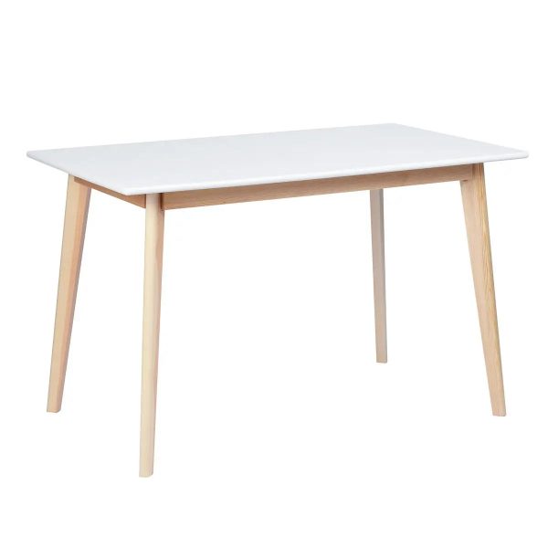 White Mid Century Table With Solid Wood Legs- Model Currency F Online now