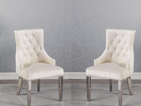 2, 4 or 6 Beige Velvet Fabric Tufted Nailhead Dining Accent Chairs- Model Fancy Online Sale