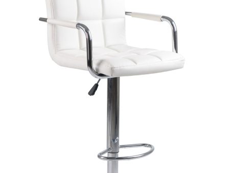 2 White Adjustable Leather Bar Stools with Metal Base- Model #7733 on Sale