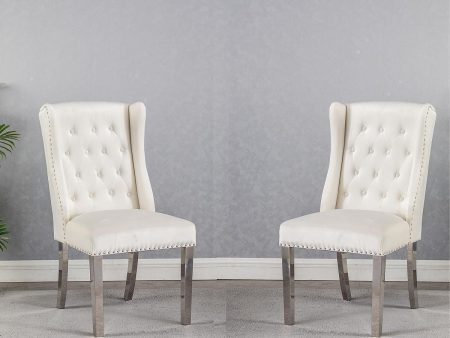 2, 4 or 6 Beige Velvet Fabric Tufted Nailhead Dining Accent Chairs- Model Fila Online now