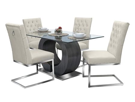 5 PC Glass Dining Table Set With Velvet Tufted Knocker Chairs- Model Krist Online Sale