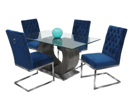 5 PC Glass Dining Table Set With Velvet Tufted Knocker Chairs- Model Krist Online now