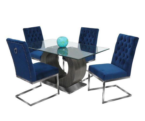 5 PC Glass Dining Table Set With Velvet Tufted Knocker Chairs- Model Krist Online now